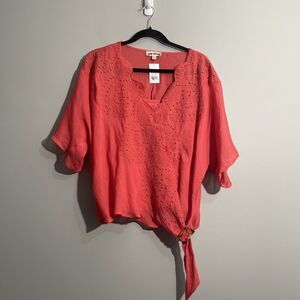 Hope Springs XL Top – Coral Faux Wrap Top with Built-In Tank | New With Tags